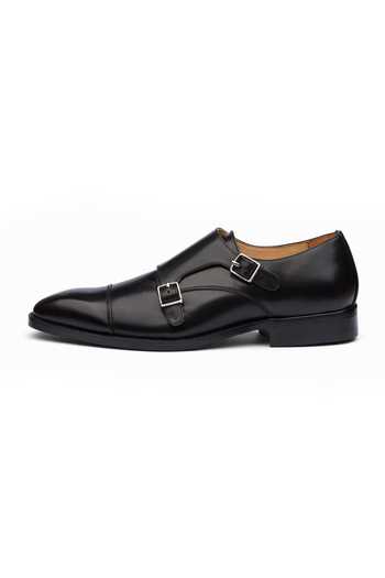 Dapper Shoes Black Cap Toe Double Monkstrap Leather Shoes Online at Aza Fashions Dapper Shoes_Black Cap Toe Double Monkstrap Leather Shoes _Online_at_Aza_Fashions