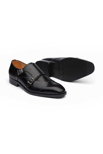 Buy Dapper Shoes Black Cap Toe Double Monkstrap Leather Shoes Online at Aza Fashions Buy_Dapper Shoes_Black Cap Toe Double Monkstrap Leather Shoes _Online_at_Aza_Fashions