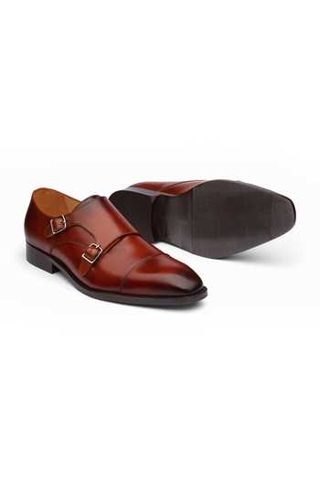 Dapper Shoes Brown Cap Toe Double Monkstrap Leather Shoes Online at Aza Fashions Dapper Shoes_Brown Cap Toe Double Monkstrap Leather Shoes _Online_at_Aza_Fashions