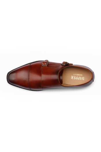 Buy Dapper Shoes Brown Cap Toe Double Monkstrap Leather Shoes Online at Aza Fashions Buy_Dapper Shoes_Brown Cap Toe Double Monkstrap Leather Shoes _Online_at_Aza_Fashions
