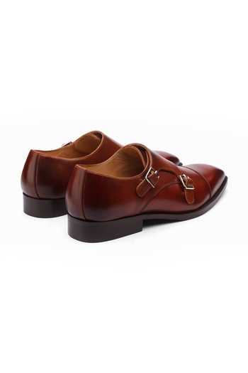 Shop Dapper Shoes Brown Cap Toe Double Monkstrap Leather Shoes Online at Aza Fashions Shop_Dapper Shoes_Brown Cap Toe Double Monkstrap Leather Shoes _Online_at_Aza_Fashions