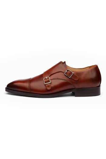 Dapper Shoes Brown Cap Toe Double Monkstrap Leather Shoes at Aza Fashions Dapper Shoes_Brown Cap Toe Double Monkstrap Leather Shoes _at_Aza_Fashions