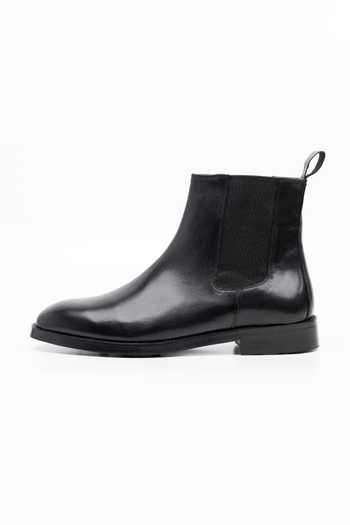 Buy_Dapper Shoes_Black Leather Chelsea Boots _Online_at_Aza_Fashions