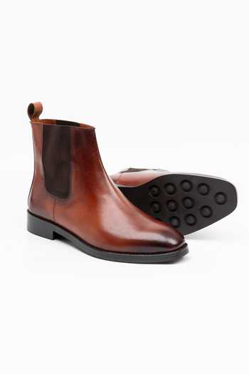 Dapper Shoes_Brown Leather Chelsea Boots _Online_at_Aza_Fashions