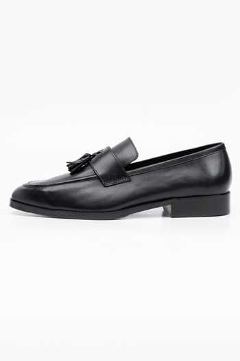 Shop_Dapper Shoes_Black Soft Unlined Leather Tassel Loafers _Online_at_Aza_Fashions