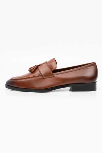 Buy_Dapper Shoes_Brown Soft Unlined Leather Tassel Loafers _Online_at_Aza_Fashions