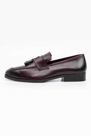 Dapper Shoes_Burgundy Soft Unlined Leather Tassel Loafers _Online_at_Aza_Fashions
