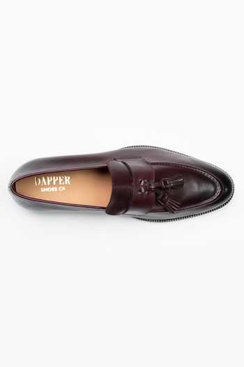 Shop_Dapper Shoes_Burgundy Soft Unlined Leather Tassel Loafers _Online_at_Aza_Fashions