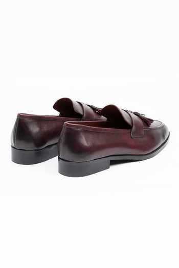 Dapper Shoes_Burgundy Soft Unlined Leather Tassel Loafers _at_Aza_Fashions