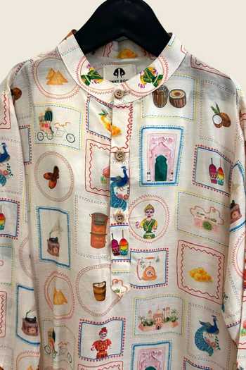 Shop Funny Bones Clothings Multi Color Silk, Muslin Frames Of Roots Kurta Pyjama Set Online at Aza Fashions Shop_Funny Bones Clothings_Multi Color Silk, Muslin Frames Of Roots Kurta Pyjama Set _Online_at_Aza_Fashions