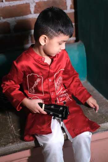 Buy Funny Bones Clothings Red Silk Raag Kurta Pyjama Set Online at Aza Fashions Buy_Funny Bones Clothings_Red Silk Raag Kurta Pyjama Set _Online_at_Aza_Fashions