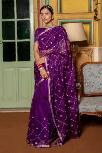 Geroo Jaipur Gota Patti Embroidered Saree With Blouse 