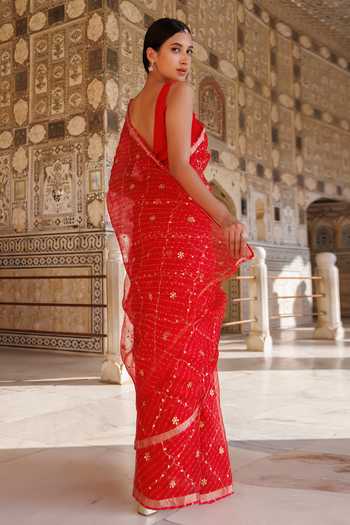 Geroo Jaipur Checkered Pattern Saree With Blouse 