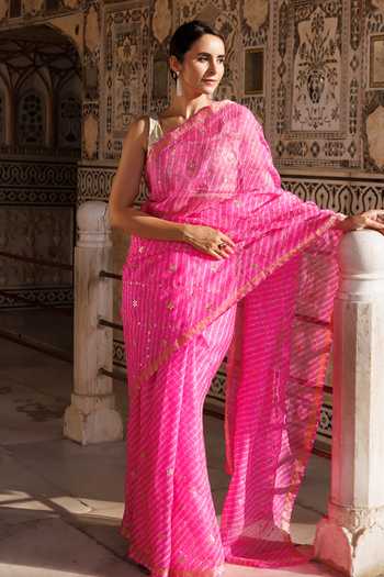 Geroo Jaipur Mothra Pattern Saree With Blouse 