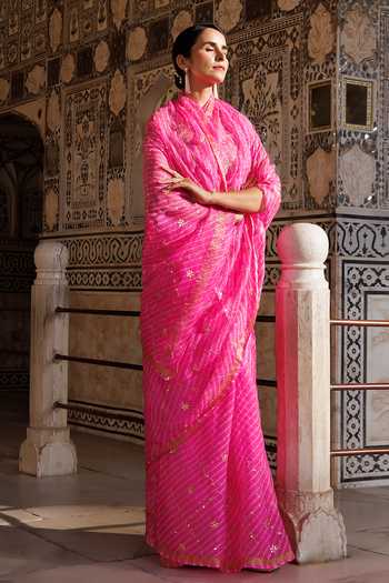 Buy_Geroo Jaipur_Pink Silk, Cotton Mothra Pattern Saree With Blouse 