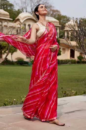 Geroo Jaipur Leheriya Pattern Saree With Blouse 