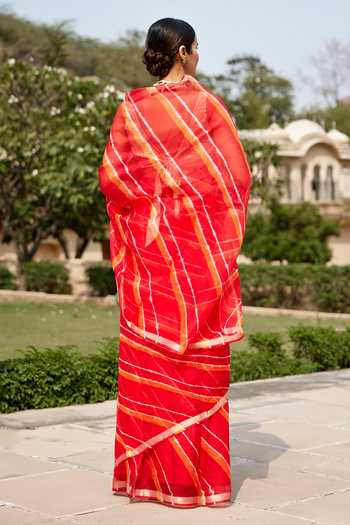 Geroo Jaipur Leheriya Saree With Embroidered Blouse 