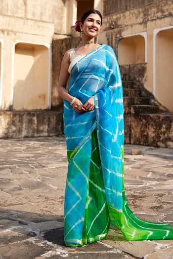 Geroo Jaipur Stripe Pattern Saree With Blouse 