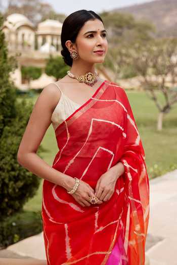 Geroo Jaipur Multi Color Silk, Cotton Leheriya Woven Saree With Blouse Online at Aza Fashions Geroo Jaipur_Multi Color Silk, Cotton Leheriya Woven Saree With Blouse _Online_at_Aza_Fashions