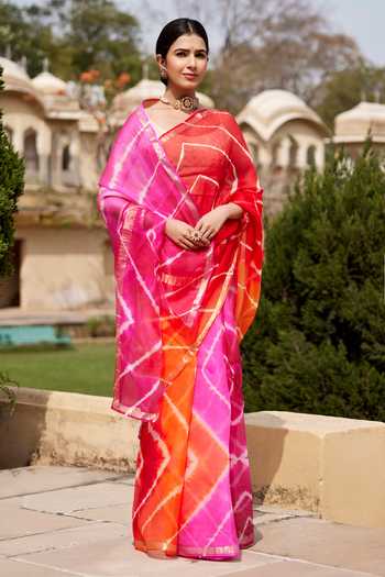 Buy Geroo Jaipur Multi Color Silk, Cotton Leheriya Woven Saree With Blouse Online at Aza Fashions Buy_Geroo Jaipur_Multi Color Silk, Cotton Leheriya Woven Saree With Blouse _Online_at_Aza_Fashions