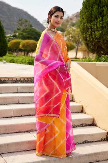 Shop Geroo Jaipur Multi Color Silk Round Neck Hand Dyed Saree With Blouse Online at Aza Fashions Shop_Geroo Jaipur_Multi Color Silk Round Neck Hand Dyed Saree With Blouse _Online_at_Aza_Fashions