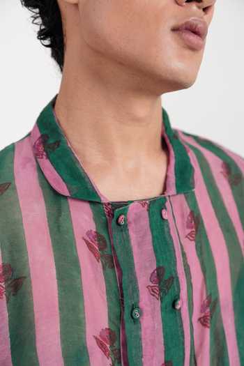 Shop Jodi Pink Chanderi Twirl Floral Motif Shirt Online at Aza Fashions Shop_Jodi_Pink Chanderi Twirl Floral Motif Shirt _Online_at_Aza_Fashions