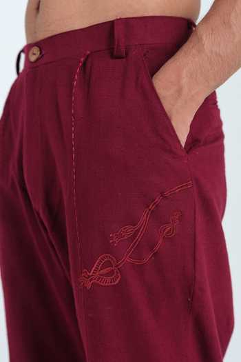 Shop_Jodi_Burgundy Cotton Kuhu Plain Trouser _Online_at_Aza_Fashions