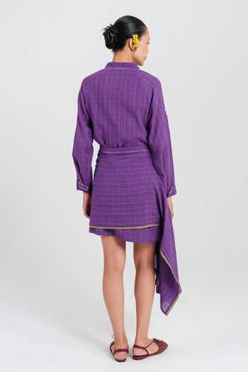 Shop_Jodi_Purple , Handloom Embroidery V-neck Drift Dress With Overlay _Online_at_Aza_Fashions