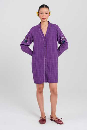 Buy Jodi Purple Cotton V-neck Drift Handloom Dress Online at Aza Fashions Buy_Jodi_Purple Cotton V-neck Drift Handloom Dress _Online_at_Aza_Fashions
