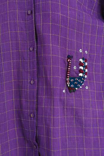 Shop_Jodi_Purple Cotton Button-down Neck Drift Handloom Shirt _Online_at_Aza_Fashions