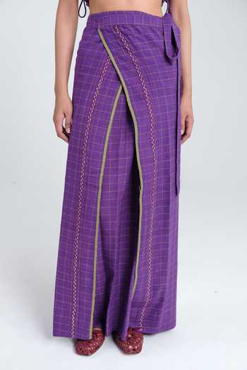 Jodi_Purple Cotton Drift Handloom Lungi Skirt _Online_at_Aza_Fashions