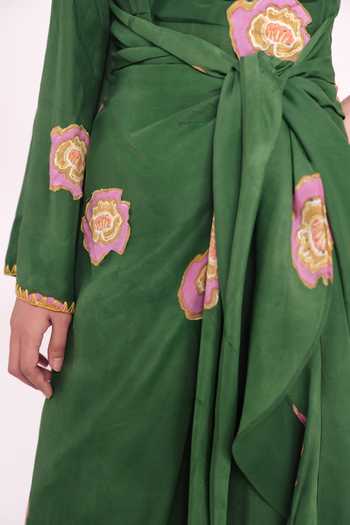 Buy Jodi Green Silk, Muslin One Shoulder Flow Printed Dress Online at Aza Fashions Buy_Jodi_Green Silk, Muslin One Shoulder Flow Printed Dress _Online_at_Aza_Fashions