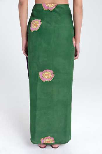 Buy_Jodi_Green Silk, Muslin Flow Printed Wrap Skirt _Online_at_Aza_Fashions