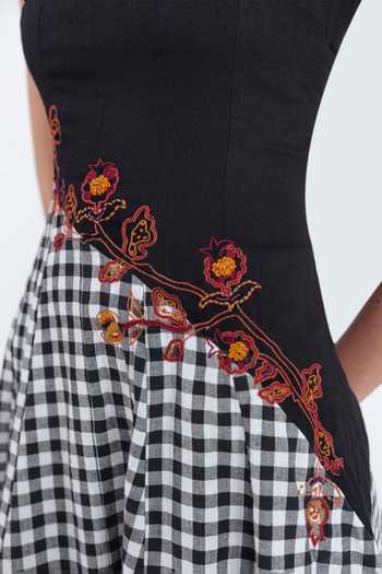 Jodi_Black Handloom Cotton Square Neck Groove Panelled Dress _Online_at_Aza_Fashions