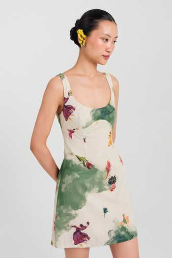 Jodi_Green Cotton Scoop Neck Sway Short Printed Dress _Online_at_Aza_Fashions