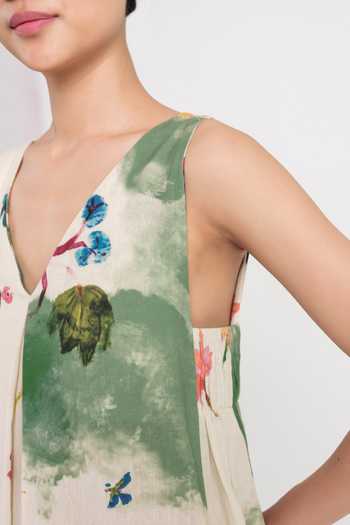 Buy_Jodi_Green Cotton V-neck Sway Day Printed Dress _Online_at_Aza_Fashions