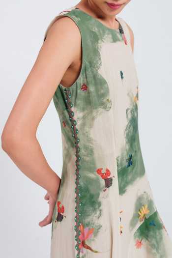 Buy Jodi Green Cotton Round Neck Sway Asymmetric Printed Dress Online at Aza Fashions Buy_Jodi_Green Cotton Round Neck Sway Asymmetric Printed Dress _Online_at_Aza_Fashions