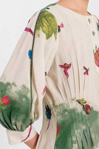 Shop Jodi Green Cotton Round Neck Sway Printed Midi Dress Online at Aza Fashions Shop_Jodi_Green Cotton Round Neck Sway Printed Midi Dress _Online_at_Aza_Fashions