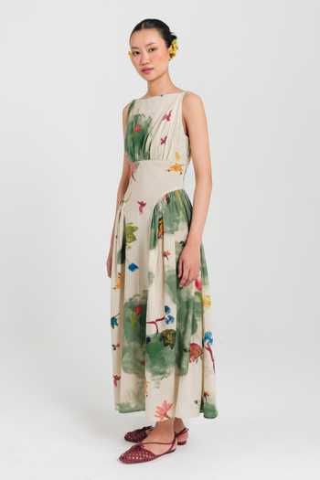 Jodi Green Cotton Boat Neck Sway Panelled Printed Dress Online at Aza Fashions Jodi_Green Cotton Boat Neck Sway Panelled Printed Dress _Online_at_Aza_Fashions