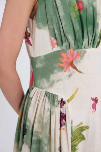 Shop Jodi Green Cotton Boat Neck Sway Panelled Printed Dress Online at Aza Fashions Shop_Jodi_Green Cotton Boat Neck Sway Panelled Printed Dress _Online_at_Aza_Fashions