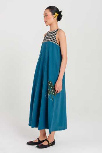 Shop Jodi Blue Cotton Halter Neck Ether Handloom Dress Online at Aza Fashions Shop_Jodi_Blue Cotton Halter Neck Ether Handloom Dress _Online_at_Aza_Fashions