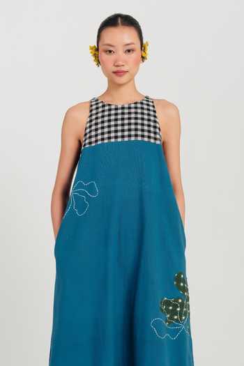 Jodi Blue Cotton Halter Neck Ether Handloom Dress at Aza Fashions Jodi_Blue Cotton Halter Neck Ether Handloom Dress _at_Aza_Fashions