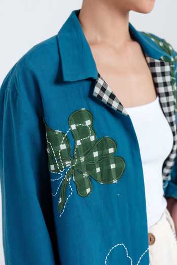 Buy Jodi Blue Cotton Collared Neck Ether Handloom Jacket Online at Aza Fashions Buy_Jodi_Blue Cotton Collared Neck Ether Handloom Jacket _Online_at_Aza_Fashions
