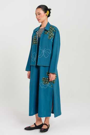 Jodi Blue Cotton Collared Neck Ether Handloom Jacket at Aza Fashions Jodi_Blue Cotton Collared Neck Ether Handloom Jacket _at_Aza_Fashions