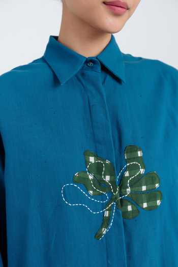 Jodi Blue Cotton Collared Neck Ether Handloom Shirt Online at Aza Fashions Jodi_Blue Cotton Collared Neck Ether Handloom Shirt _Online_at_Aza_Fashions