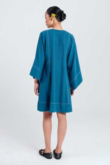 Jodi Blue Cotton V-neck Ether Shift Dress Online at Aza Fashions Jodi_Blue Cotton V-neck Ether Shift Dress _Online_at_Aza_Fashions