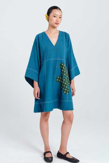 Buy Jodi Blue Cotton V-neck Ether Shift Dress Online at Aza Fashions Buy_Jodi_Blue Cotton V-neck Ether Shift Dress _Online_at_Aza_Fashions