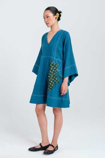 Jodi Blue Cotton V-neck Ether Shift Dress at Aza Fashions Jodi_Blue Cotton V-neck Ether Shift Dress _at_Aza_Fashions