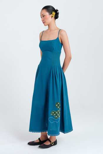 Jodi Blue Cotton Square Neck Ether Pleated Dress Online at Aza Fashions Jodi_Blue Cotton Square Neck Ether Pleated Dress _Online_at_Aza_Fashions