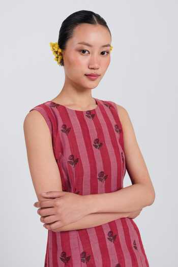Jodi Pink Chanderi Round Neck Spring Asymmetric Dress Online at Aza Fashions Jodi_Pink Chanderi Round Neck Spring Asymmetric Dress _Online_at_Aza_Fashions